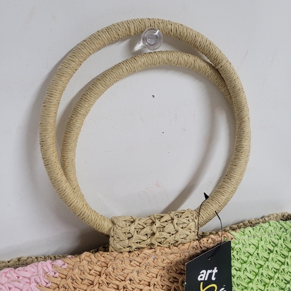 New! Girls' Striped Paper Straw Tote Handbag Purse - Art Class - Picture 6 of 9